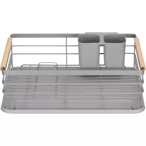 Στεγνωτήρας πιάτων Navaris, με δίσκο αποστράγγισης, με ράφι για πιάτα, ποτήρια και μαχαιροπίρουνα, γκρι, 42,5x31,5x14 εκ., 52545.03