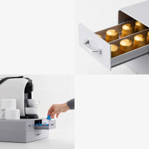 Θήκη για κάψουλα καφέ Navaris με 4 συρτάρια, Universal, 2 επιπέδων, γκρι, 54092.02