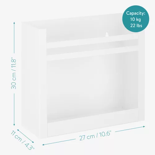 Suport reviste pe perete Navaris, 30x27x11 cm, capacitate 10 kg, alb, metal