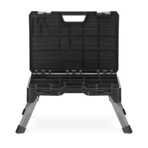 Scaun depozitare unelte Navaris, 53.3x38.1x24.3 cm, pliabil cu maner, capacitate 150 kg, negru, plastic