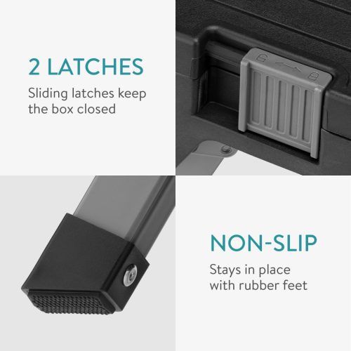 Scaun depozitare unelte Navaris, 53.3x38.1x24.3 cm, pliabil cu maner, capacitate 150 kg, negru, plastic