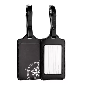   Σετ 2 ετικέτες αποσκευών, Kwmobile, Μαύρο/Λευκό, Οικολογικό δέρμα, 53127.05