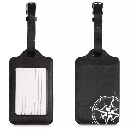 Σετ 2 ετικέτες αποσκευών, Kwmobile, Μαύρο/Λευκό, Οικολογικό δέρμα, 53127.05