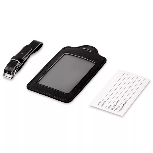 Σετ 2 ετικέτες αποσκευών, Kwmobile, Μαύρο/Λευκό, Οικολογικό δέρμα, 53127.05