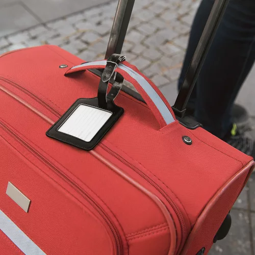 Σετ 2 ετικέτες αποσκευών, Kwmobile, Μαύρο/Λευκό, Οικολογικό δέρμα, 53127.05