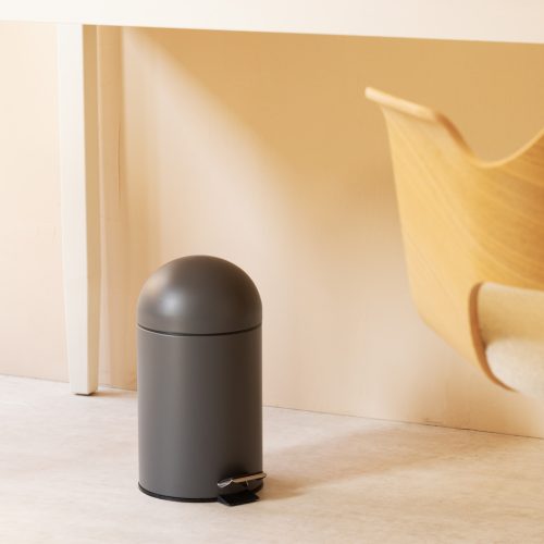 Cos gunoi Navaris, 3L, capac sferic cu balans, baie/birou, gri/gri inchis, otel