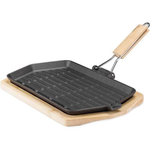 Τηγάνι από χυτοσίδηρο Navaris / Κρέας / Λαχανικά με βάση από ξύλο σημύδας και αποσπώμενη λαβή - 34 x 20,5 εκ, 57022.01