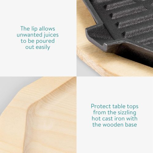 Τηγάνι από χυτοσίδηρο Navaris / Κρέας / Λαχανικά με βάση από ξύλο σημύδας και αποσπώμενη λαβή - 34 x 20,5 εκ, 57022.01