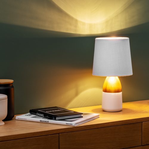 Set 2 abajururi E14 Navaris, forma triunghiulara, invelis textil, alb/argintiu, textil