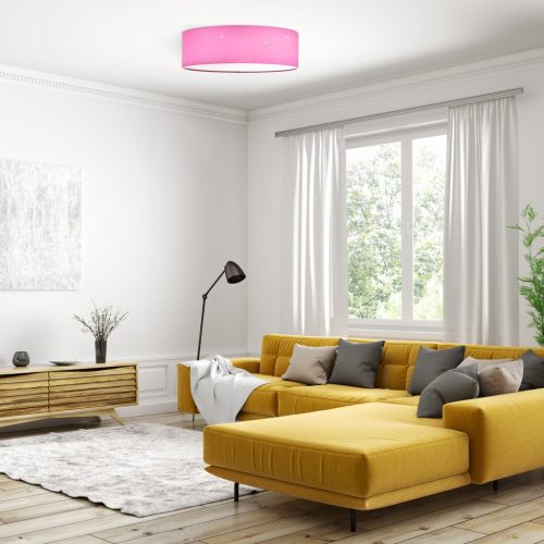 Plafoniera LED Navaris cu efect de stele, rotunda, 40 cm, telecomanda, 22 W, roz, textil/metal