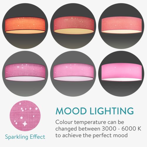 Plafoniera LED Navaris cu efect de stele, rotunda, 40 cm, telecomanda, 22 W, roz, textil/metal