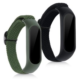   Σετ 2 ιμάντων για Xiaomi Mi Smart Band 6/Mi Band 6/Mi Band 5, Kwmobile, Black/Green, Nylon, 57429.02