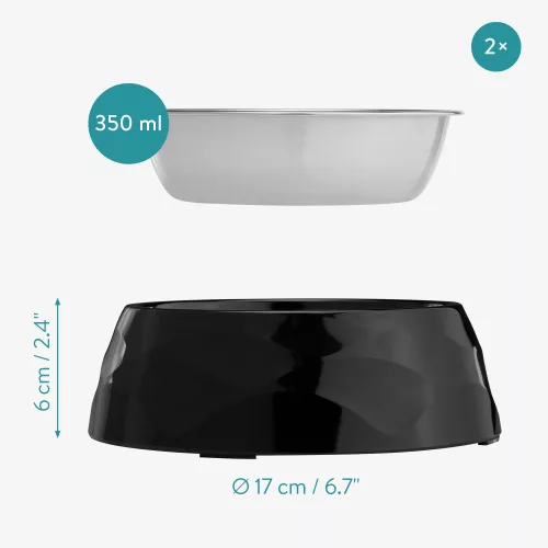 Σετ 2 μπολ Navaris για κατοικίδια, Μεταλλικό, Μαύρο, 57479.01