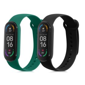   Σετ 2 λουριών για Xiaomi Mi Smart Band 6/Mi Band 6/Mi Band 5, Kwmobile, Μαύρο/Πράσινο, Σιλικόνη, 57428.05
