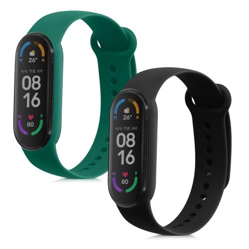 Σετ 2 λουριών για Xiaomi Mi Smart Band 6/Mi Band 6/Mi Band 5, Kwmobile, Μαύρο/Πράσινο, Σιλικόνη, 57428.05