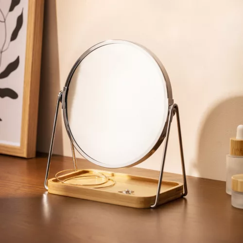 Oglinda cosmetica Navaris, tava pentru bijuterii, 2x marire, 17.5x20.5 cm, argintiu, sticla/metal