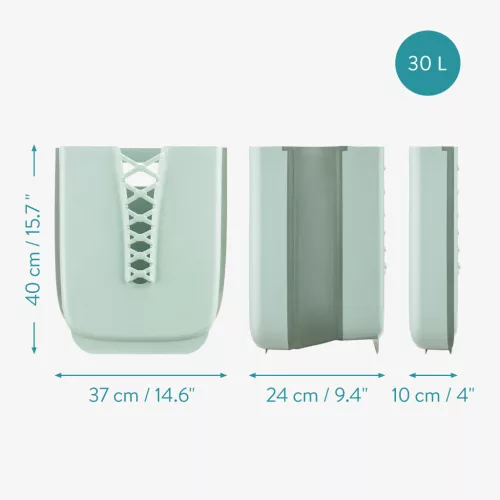 Cos rufe pliabil Navaris, 30 L, montaj pe perete, kit montaj inclus, verde, polipropilena/cauciuc