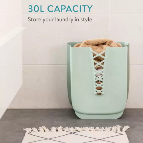 Cos rufe pliabil Navaris, 30 L, montaj pe perete, kit montaj inclus, verde, polipropilena/cauciuc