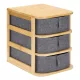 Organizator machiaj 3 niveluri Navaris, sertare textile, 23x17.5x22.5 cm, crem, bambus/textil