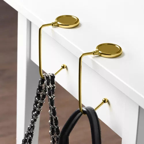 Σετ 2 επιτραπέζιοι γάντζοι για τσάντες, Kwmobile, Gold, Zinc, 53131.03