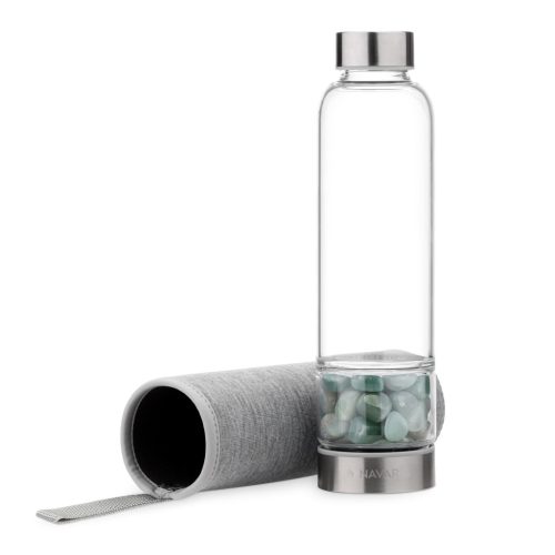 Sticla de apa Navaris cu pietre semipretioase, capac inox, husa neopren, 420 ml, 53150.06