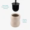 Suport perie WC ceramic Navaris, 12x40.5 cm, maner inox, bej, otel inoxidabil