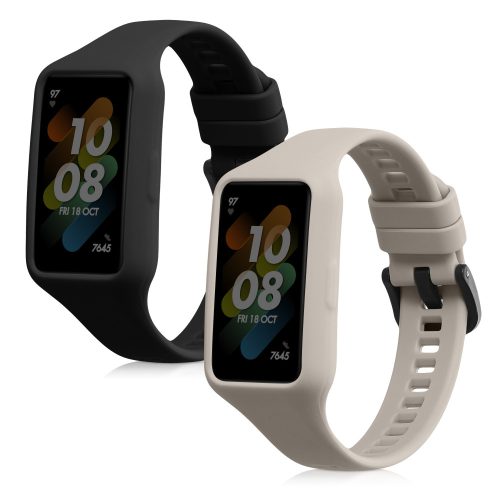 Σετ 2 λουριών για Huawei Band 7/Band 6/Honor Band 6, Kwmobile, Μαύρο/Γκρι, Σιλικόνη, 58914.01
