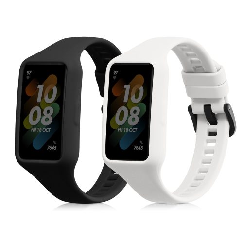Σετ 2 λουριά για Huawei Band 7/Band 6/Honor Band 6, Kwmobile, Μαύρο/Λευκό, Σιλικόνη, 58914.02