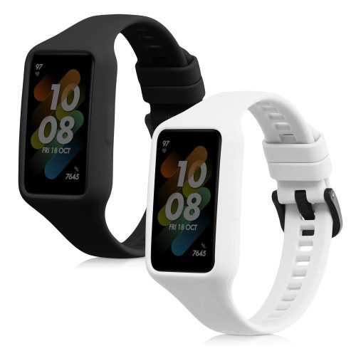 Σετ 2 λουριά για Huawei Band 7/Band 6/Honor Band 6, Kwmobile, Μαύρο/Λευκό, Σιλικόνη, 58914.02