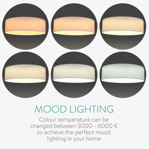 Plafoniera LED tavan Navaris, 22W, diametru 32 cm, telecomanda, 25000h, alb, textil/metal