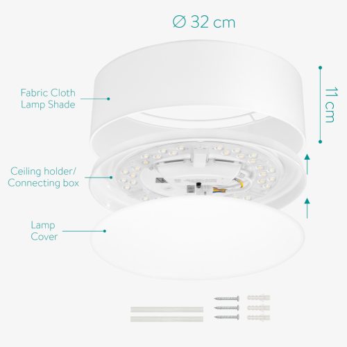Plafoniera LED tavan Navaris, 22W, diametru 32 cm, telecomanda, 25000h, alb, textil/metal