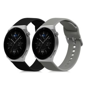   Σετ 2 ιμάντων για Huawei Watch GT 3 Pro (46mm)/Ρολόι GT Runner/Watch 3, Kwmobile, Μαύρο/Γκρι, Σιλικόνη, 58978.02