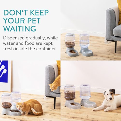 Σετ 1x αυτόματου διανομέα φαγητού και 1x αυτόματου διανομέα νερού για σκύλους/γάτες, Γκρι, 3,8l, 48332,19