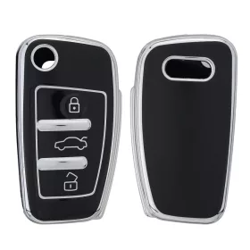   Θήκη κλειδιού αυτοκινήτου για Audi 3 Κουμπιά, Kwmobile, Μαύρο/Ασημί, Σιλικόνη, 57050.04
