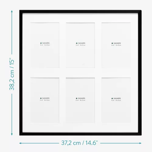 Rama foto colaj Navaris, 6 poze 10x15 cm, 38.2x37.2x2 cm, argintiu, sticla/aluminiu