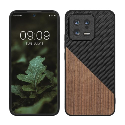 Θήκη Kwmobile για Xiaomi 13 5G, Καφέ/Μαύρο, Ξύλο/Σιλικόνη, 60705.01