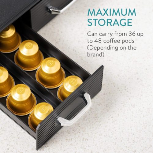 Σετ βάση για μηχανή καφέ, 3 συρτάρια για 48 κάψουλες Nespresso και διοργανωτής με 2 συρτάρια για αξεσουάρ, μαύρο, 60824.01