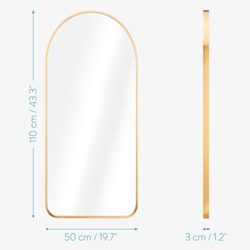 Oglinda de perete Navaris, arcuita full length, rama aluminiu, 110x50 cm, argintiu, aluminiu