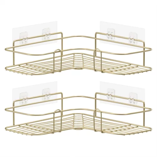 Set 2 rafturi dus colt Navaris, autoadezive, 26.5x26.5x7 cm, auriu, metal