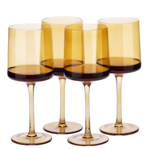 Set 4 pahare Vin Navaris, 400 ml, cu picior, auriu, design modern, 56212.06