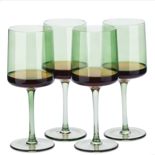 Set 4 Pahare Vin Navaris, 400 ml, cu picior, verde, design modern, 56212.05