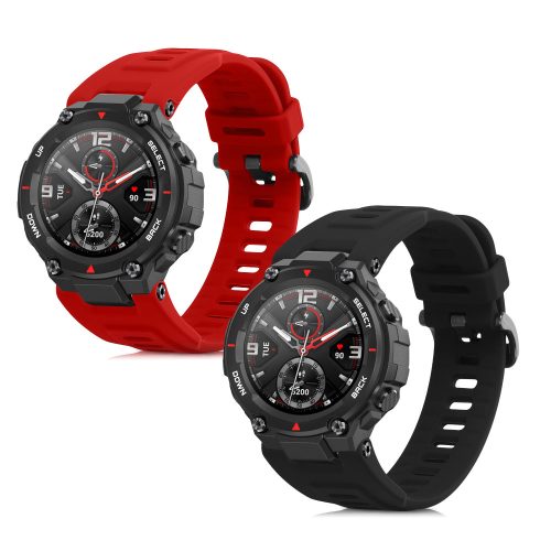 Σετ ιμάντων 2 kwmobile για Huami T-Rex/T-Rex Pro, Silicone, Black/Red, 58460.05