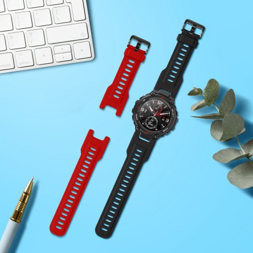 Σετ ιμάντων 2 kwmobile για Huami T-Rex/T-Rex Pro, Silicone, Black/Red, 58460.05