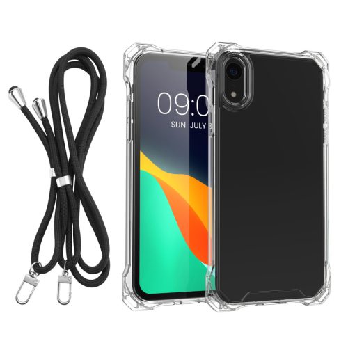 Θήκη Kwmobile με αποσπώμενο κορδόνι για Apple iPhone XR, Διαφανής/Μαύρη, Πολυανθρακικό, 61618.01