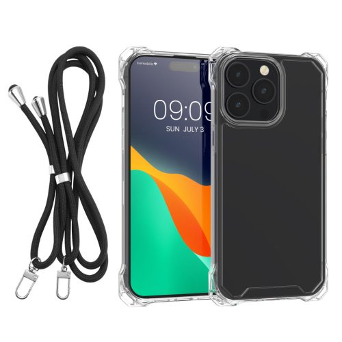 Θήκη Kwmobile με αποσπώμενο κορδόνι για Apple iPhone 14 Pro Max, Διαφανής/Μαύρη, Πολυανθρακικό, 61622.01