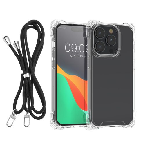 Θήκη Kwmobile με αποσπώμενο κορδόνι για Apple iPhone 14 Pro, Διαφανής/Μαύρη, Πολυανθρακικό, 61621.01