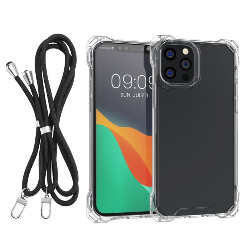 Θήκη Kwmobile με αποσπώμενο κορδόνι για Apple iPhone 12/iPhone 12 Pro, Διαφανής/Μαύρη, Πολυανθρακικό, 61619.01