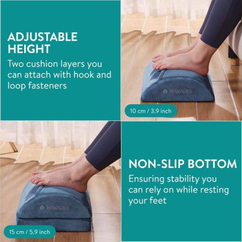 Εργονομική ανατομική μαξιλάρα γραφείου Navaris με τσέπη από μαλλί για θέρμανση ποδιών, 45 x 30 x 15 εκ., Μπλε, 61463.02