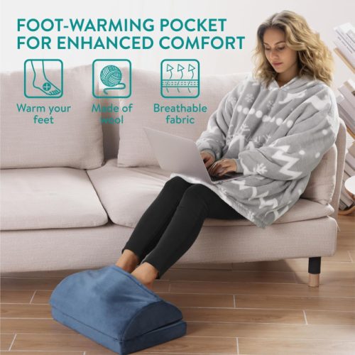 Εργονομική ανατομική μαξιλάρα γραφείου Navaris με τσέπη από μαλλί για θέρμανση ποδιών, 45 x 30 x 15 εκ., Μπλε, 61463.02