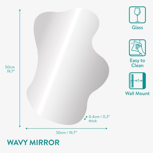 Oglinda decorativa Navaris, forma ondulata squiggle, 75x50 cm, argintiu, sticla/metal